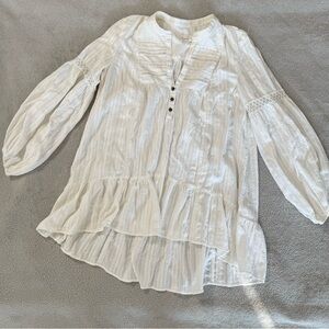 Anthropologie Haley Embroidered Lace Tunic White Blouse Cotton | Size L